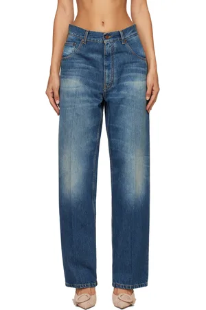 Victoria Beckham Blue Loose Fold Over Boyfriend Jeans