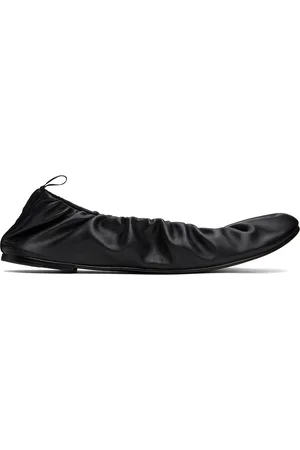 AMOMENTO Shirring Leather Ballerina Flats