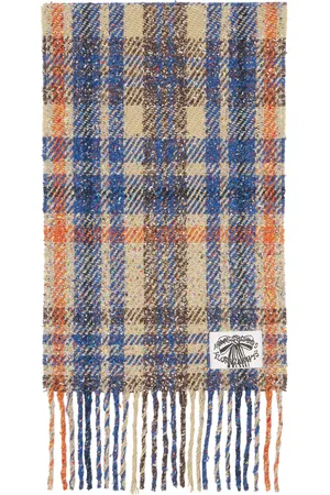Acne Studios Beige & Blue Plaid Fringe Scarf