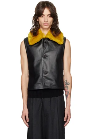 DRIES VAN NOTEN Navy & Black Paneled Leather Vest