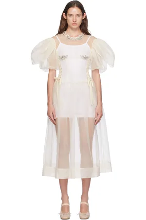 Simone Rocha Off-White Embellished Petal Sleeve Maxi Dress