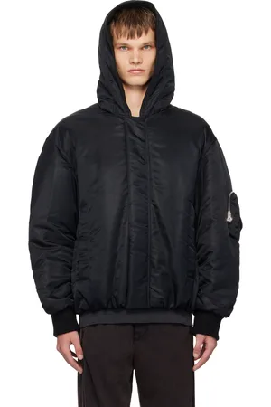 Solid Black Hooded Bomber Jacket