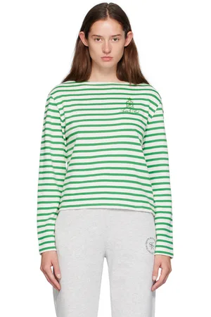 Sporty & Rich Off-White & Green Vendome Mariniere T-shirt