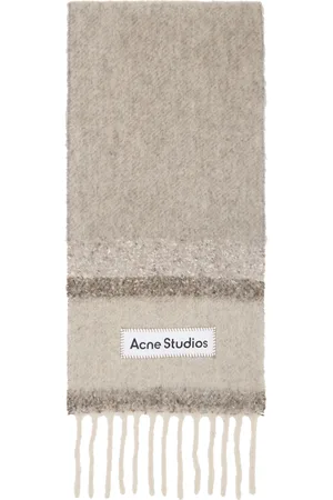 Acne Studios Brown Fringed Logo Scarf