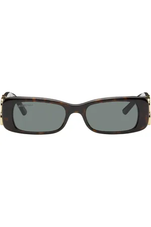 Balenciaga Brown & Black Dynasty Rectangle Sunglasses