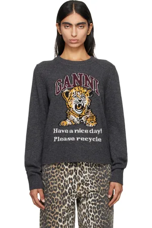 Ganni Gray Graphic Tiger Sweater