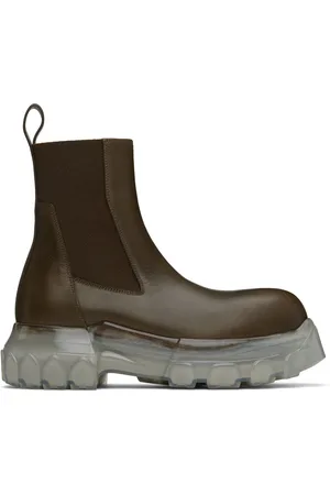 Rick Owens Khaki Porterville Beatle Bozo Tractor Chelsea Boots