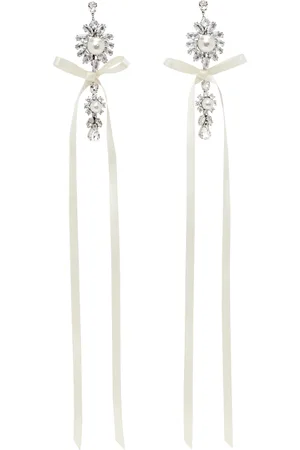Simone Rocha Silver & Off-White Long Crystal Crest Bow Earrings
