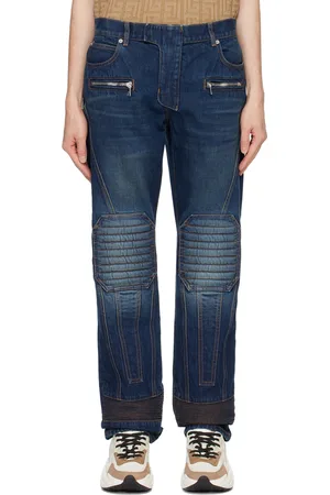 Balmain Navy Straight-Leg Biker Jeans