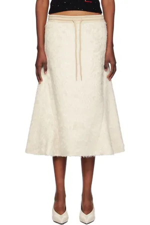 OPEN YY Beige Shaggy Faux-Fur Midi Skirt