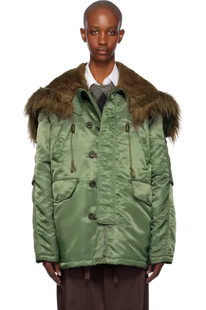 OPEN YY Green Oversized Faux-Fur Hood Puffer Jacket