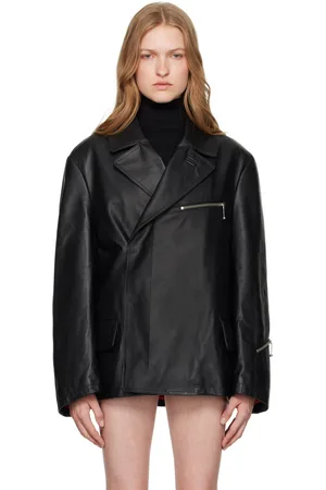 Maison Margiela Black Double-Breasted Leather Jacket