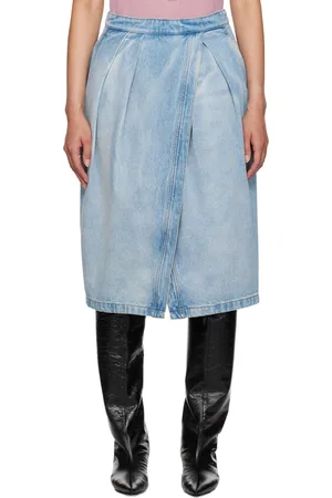 DRIES VAN NOTEN Blue Denim Knotted Midi Skirt