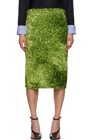 DRIES VAN NOTEN Green Tinsel Midi Skirt