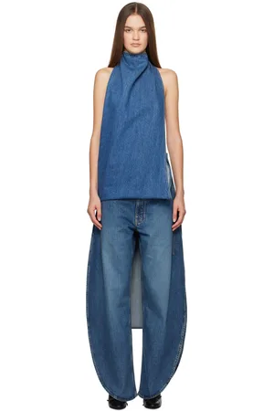 Alaïa Blue Asymmetric Cape Denim Top