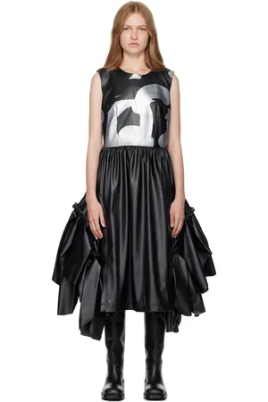 Comme des Garçons Black Faux Leather Printed Midi Dress