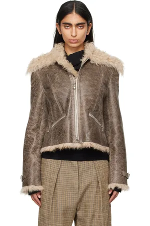 Acne Studios Brown Cracked Shearling Jacket