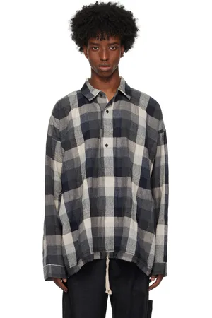 JAN JAN VAN ESSCHE Gray O-Project Big Check Popover Shirt