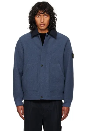 Stone Island Blue Wool Coach Jacket