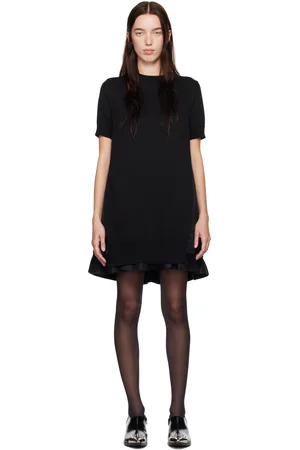 SACAI Black Nylon Twill & Knit Minidress