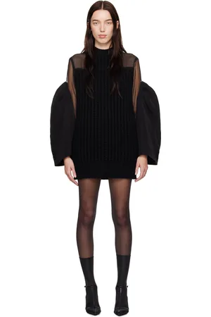 SACAI Black Silk Chiffon Mix Knit Minidress
