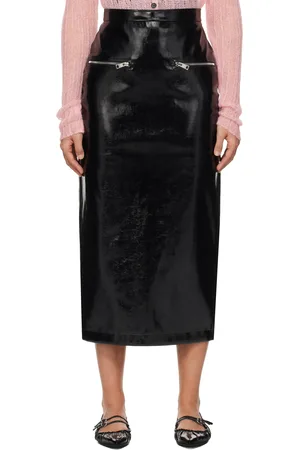 Msgm Black Patent Faux-Leather Midi Skirt