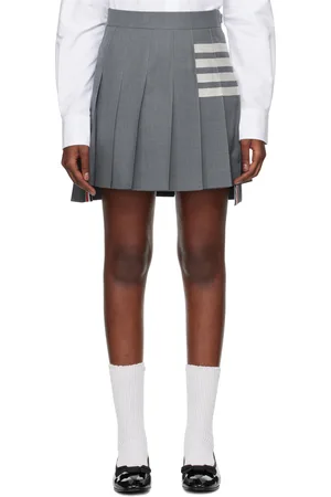 Thom Browne Gray Plain Weave 4-Bar Pleated Miniskirt