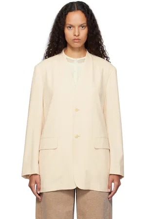 Auralee Beige Tropical Wool No Collar Blazer