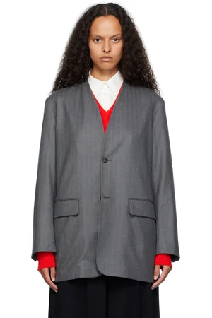 Auralee Gray Wool Fulling Flannel Stripe Blazer