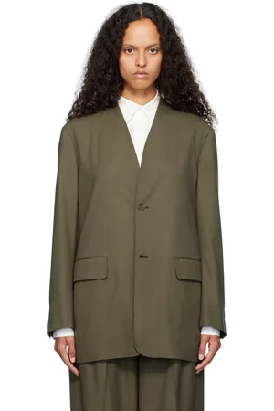 Auralee Khaki Super Fine Tropical Wool No Collar Blazer