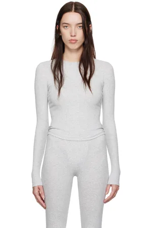 SKIMS Gray Cotton Rib Long Sleeve T-shirt