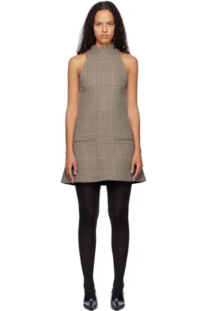 Courrèges Beige & Brown Sleeveless Prince Of Wales A-Line Minidress