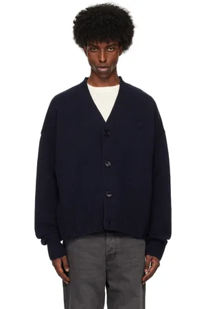 Ami Navy Embossed Ami de Coeur Cardigan
