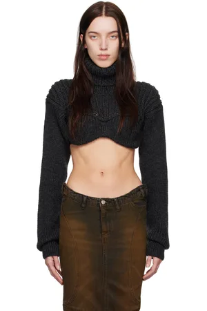 Acne Studios Gray Cropped High Neck Knit Turtleneck