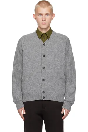 Salvatore Ferragamo Gray Ribbed Sleeve Cardigan