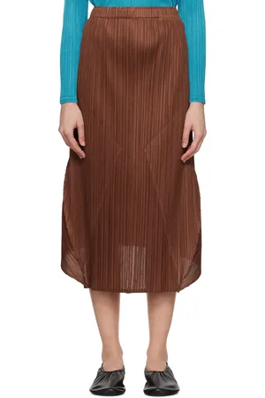 PLEATS PLEASE ISSEY MIYAKE Brown Thicker Bottoms 2 Midi Skirt