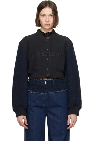 Givenchy Navy & Gray Cropped Varsity Bomber Jacket