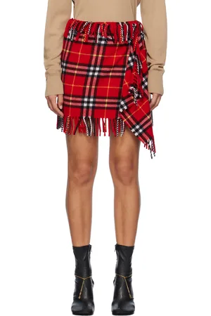 Burberry Red Check Wool Cashmere Scarf Miniskirt
