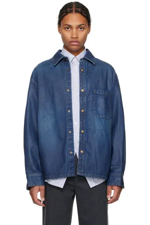 Solid Blue Coated Denim Shirt