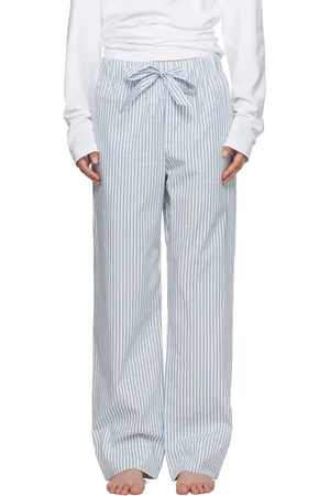 Tekla White & Blue Poplin Pyjama Pants