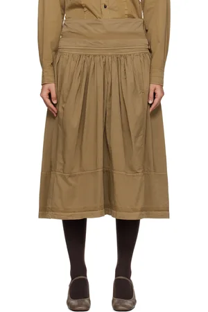 LEMAIRE Brown Multi-Topstitched Gathered Midi Skirt