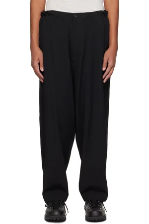 YOHJI YAMAMOTO Black Wool Gabardine Side Tuck Trousers