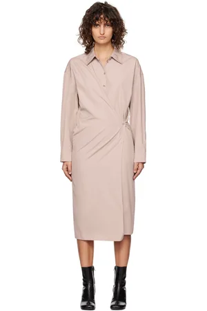 LEMAIRE Pink Straight Collar Twisted Midi Dress