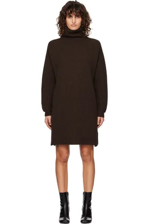 LEMAIRE Brown High Neck Midi Dress
