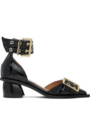 Ganni Black Feminine Buckle Open Cut Heels
