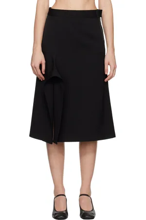 LEMAIRE Black Asymmetrical Wrapover Midi Skirt