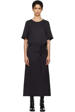 LEMAIRE Navy Belted Rib T-shirt Midi Dress