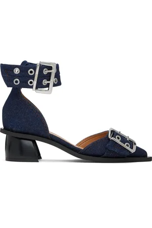 Ganni Navy Feminine Buckle Open Cut Heels