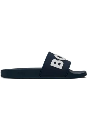 HUGO BOSS Navy Raised Logo Pool Slides