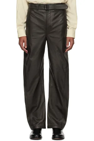 LEMAIRE Brown Belted Twisted Leather Pants